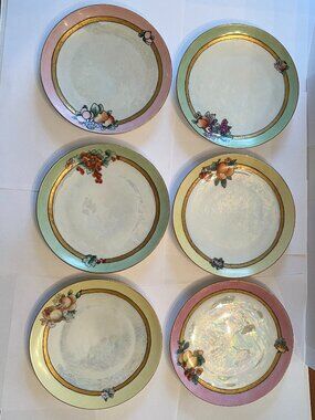 Six vintage, fruit-themed porcelain dessert plates by MZ Altrohlau CM-R